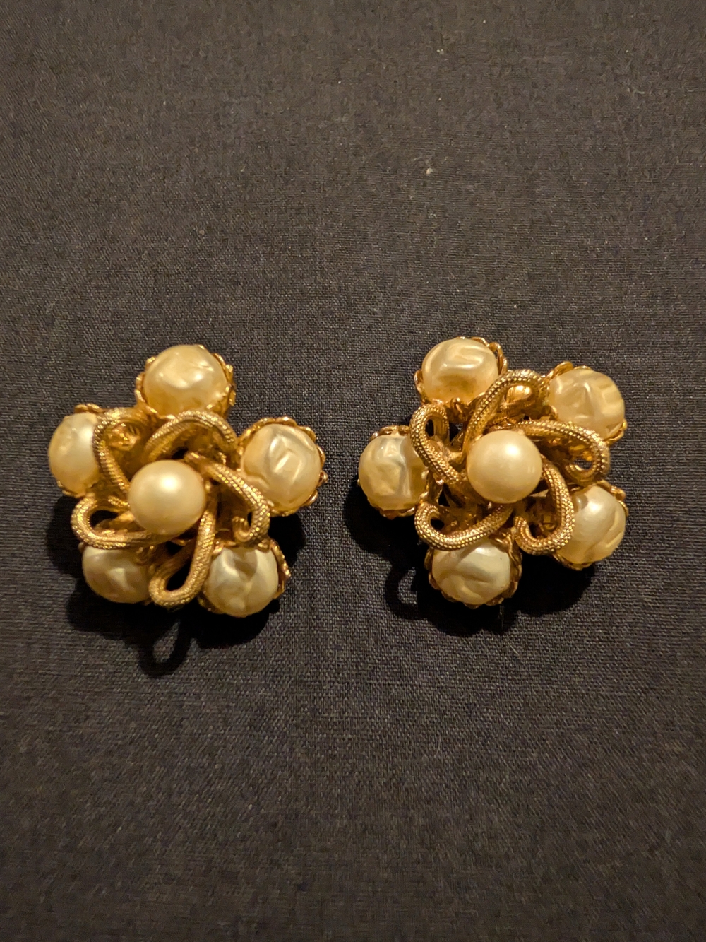 Vintage Gold and Cream Pearl Floral Clip-On Earrings